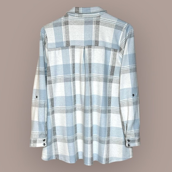Soft Surroundings Mad About Plaid Cozy Soft Top Roll Up Sleeves Blue Small Tunic - Picture 6 of 13